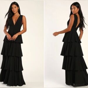 Lulus- Prom Wedding Bridesmaid Tiered Ruffles
Bohemian Black Maxi Dress